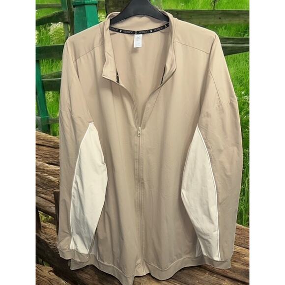 Xersion 3XLT Jacket Lifestyle Mock Neck Beige Tan Colorblock Windbreaker 3X Tall - Picture 2 of 4